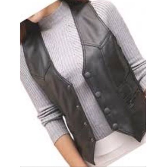 Outbrook Vintage Leather Button Front Vest 90s Western Biker - Picture 9 of 11